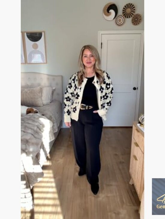 Floral Cardigan Sweater Long Sleeve Open Front Button Down Knit Retro - Picture 3 of 7